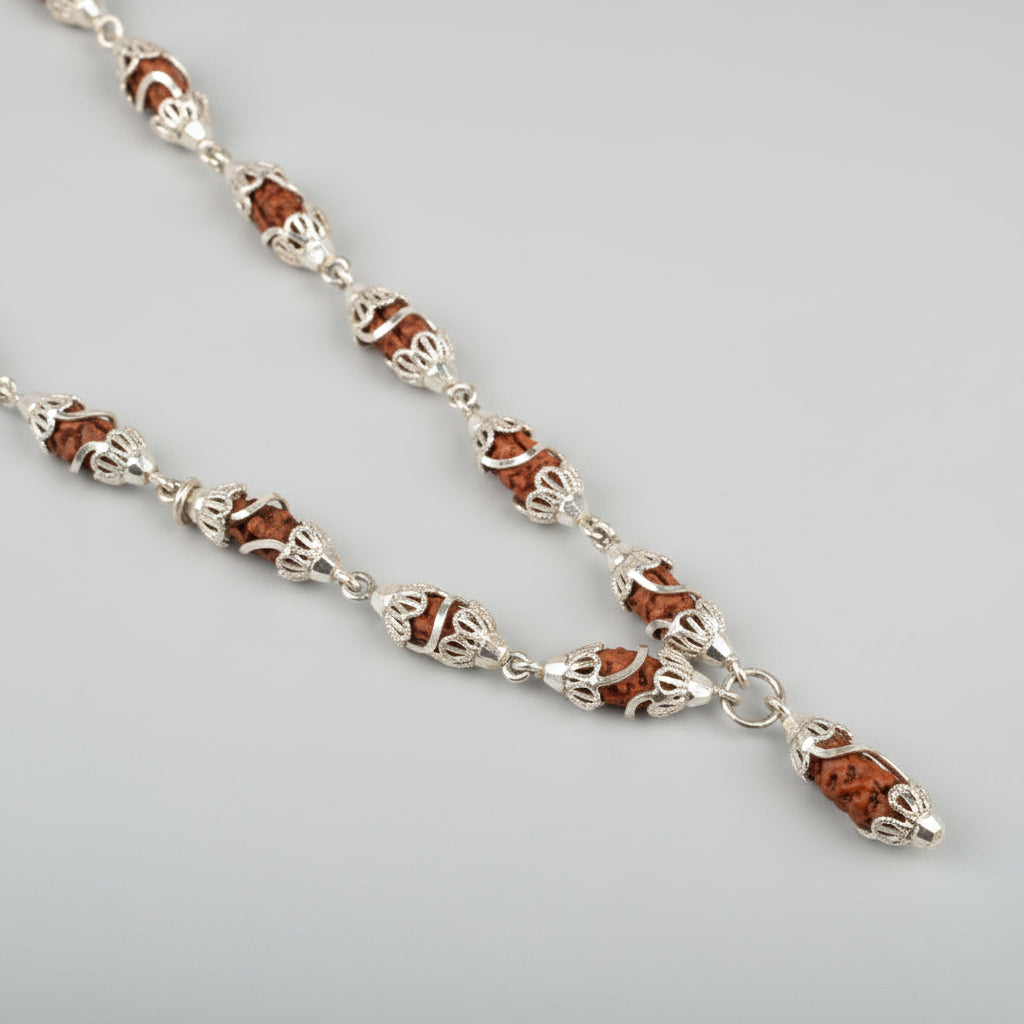 1 Mukhi Rudraksha 925 Silver Designer Caps Mala