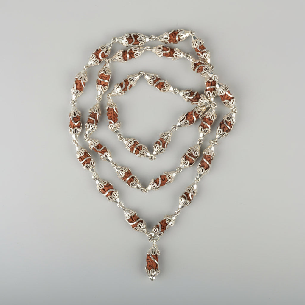 1 Mukhi Rudraksha 925 Silver Designer Caps Mala