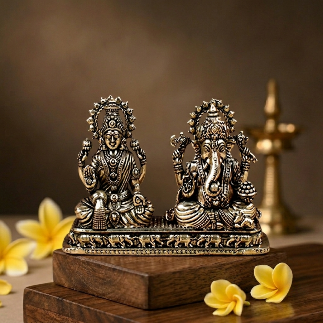 Lakshmi Ganesh on Pedestal Ashtadhatu Idol Energised Duo Murti for Home and Office