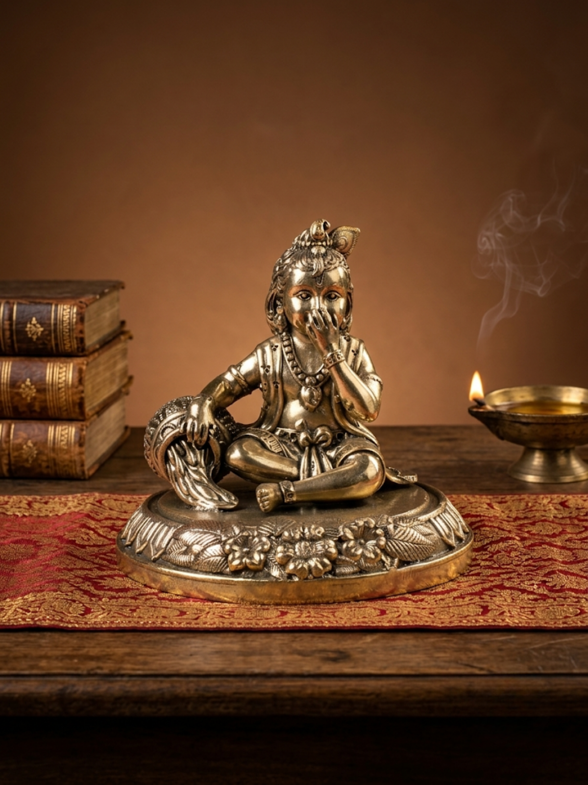 Makhanchor Bal Krishna Ashtadhatu Idol - Energised Butter Krishna Murti for Home Mandir