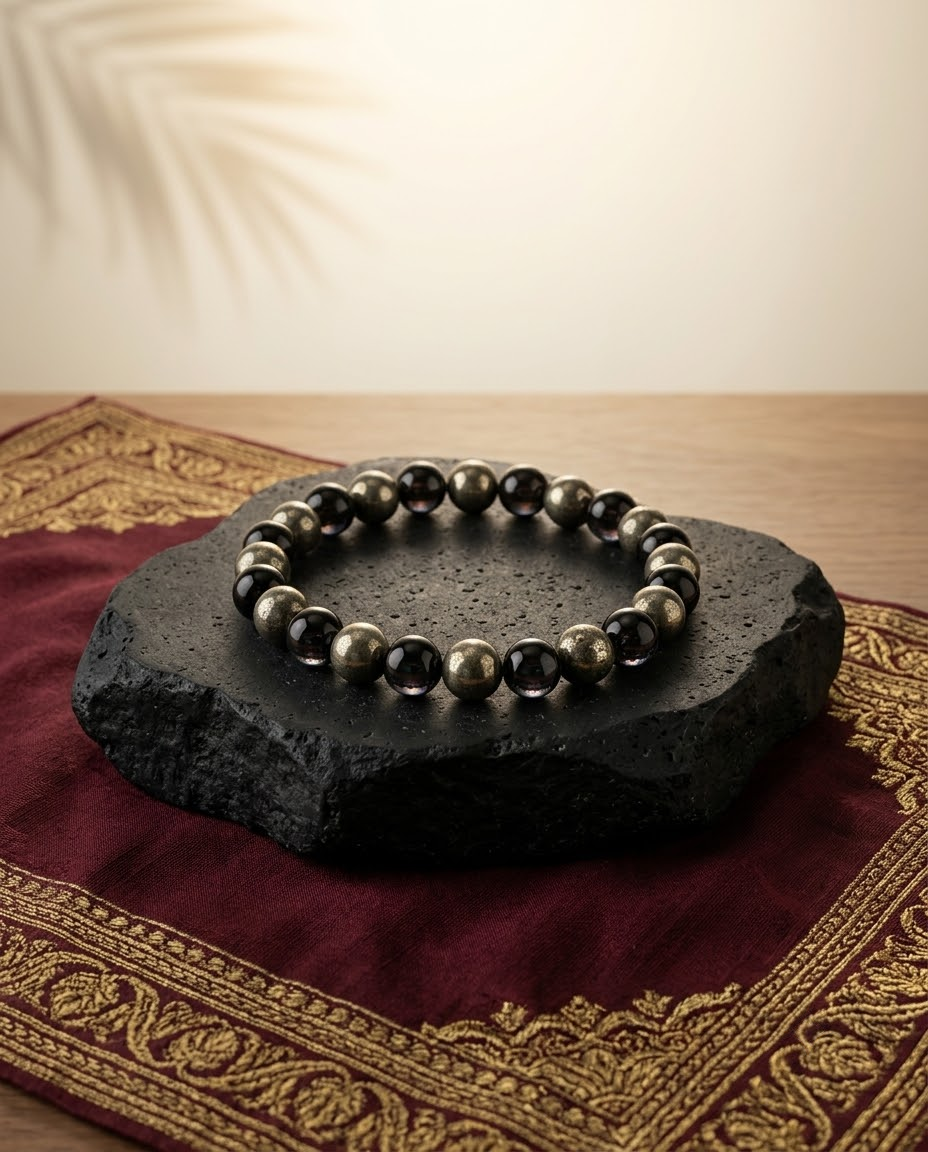 Richie Rich Bracelet | Pyrite & Black Obsidian