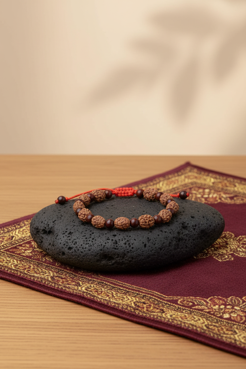 Mani Monk Adjustable 2 Mukhi Rudraksha & Red Sandalwood Bracelet