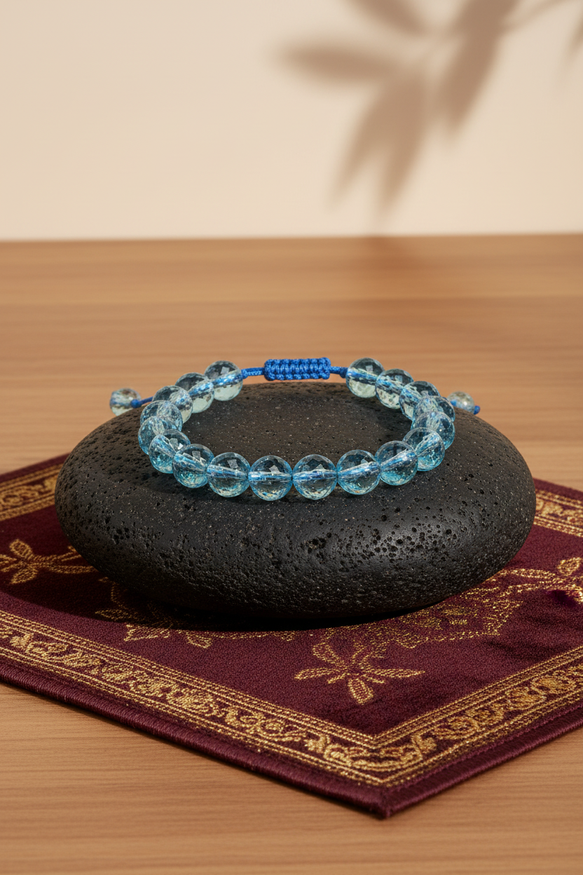Natural Faceted Blue Topaz Adjustable Bracelet – 10mm Gemstone Bracelet for Healing & Meditation