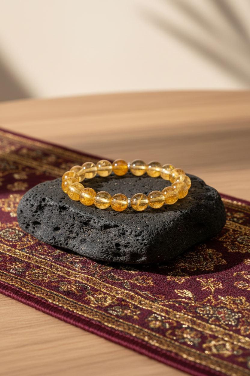 Natural Yellow Citrine Bracelet – 10mm Gemstone Bracelet for Healing, Meditation & Positive Energy
