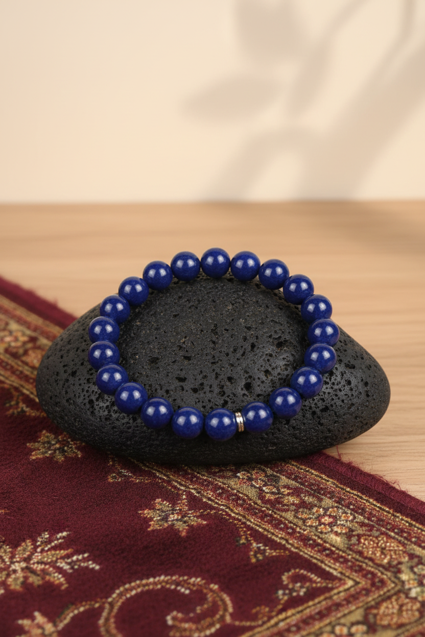 Natural Lapis Lazuli Round Bead Bracelet – 10mm Gemstone Bracelet for Healing, Meditation & Positive Energy
