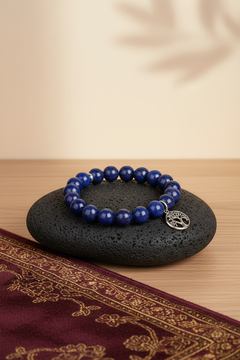 Natural Lapis Lazuli Tree of Life Bracelet | 10mm Gemstone Bracelet for Healing & Meditation