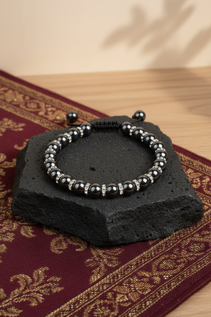Natural Hematite Beads German Silver Chakri Bracelet | 8mm Healing Gemstone Bracelet