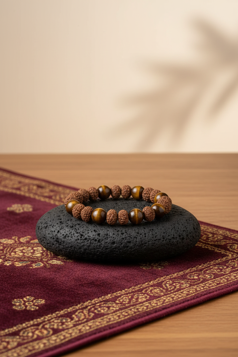 Natural Tiger Eye & 8 Mukhi Rudraksha Bracelet | 10mm Gemstone Bracelet