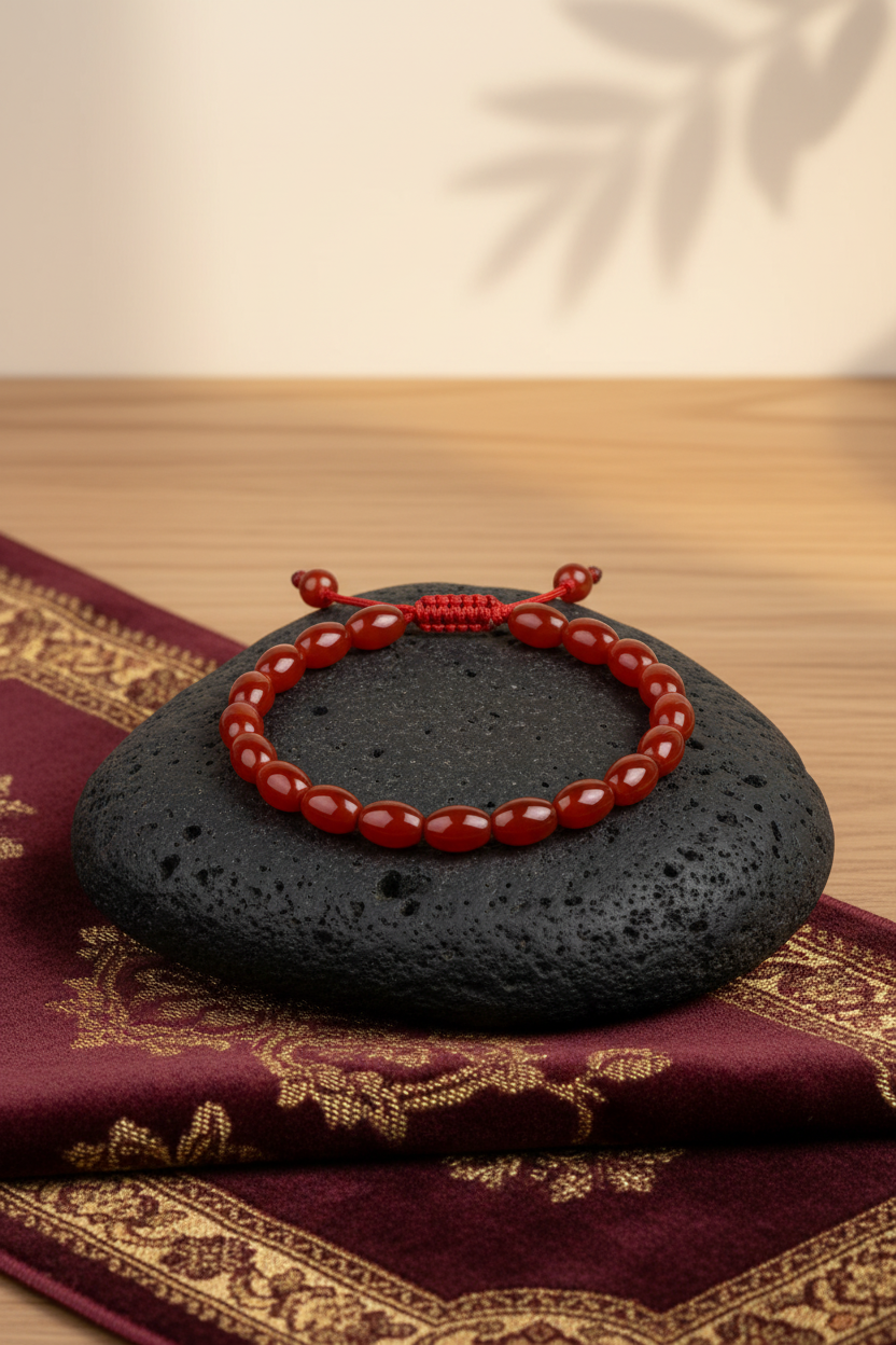 Natural Red Carnelian Oval Beads Adjustable Bracelet