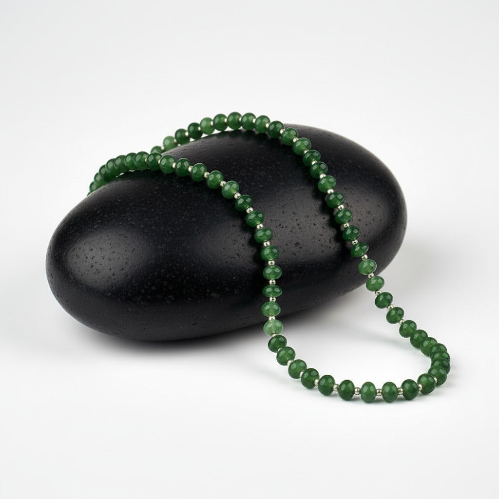 Serpentine Faceted Necklace With Silver Balls