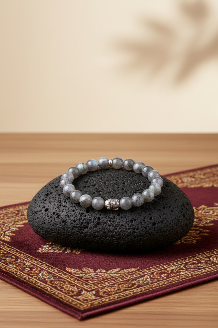 Natural Labradorite Buddha Charm Bracelet | Healing & Meditation Gemstone Bracelet