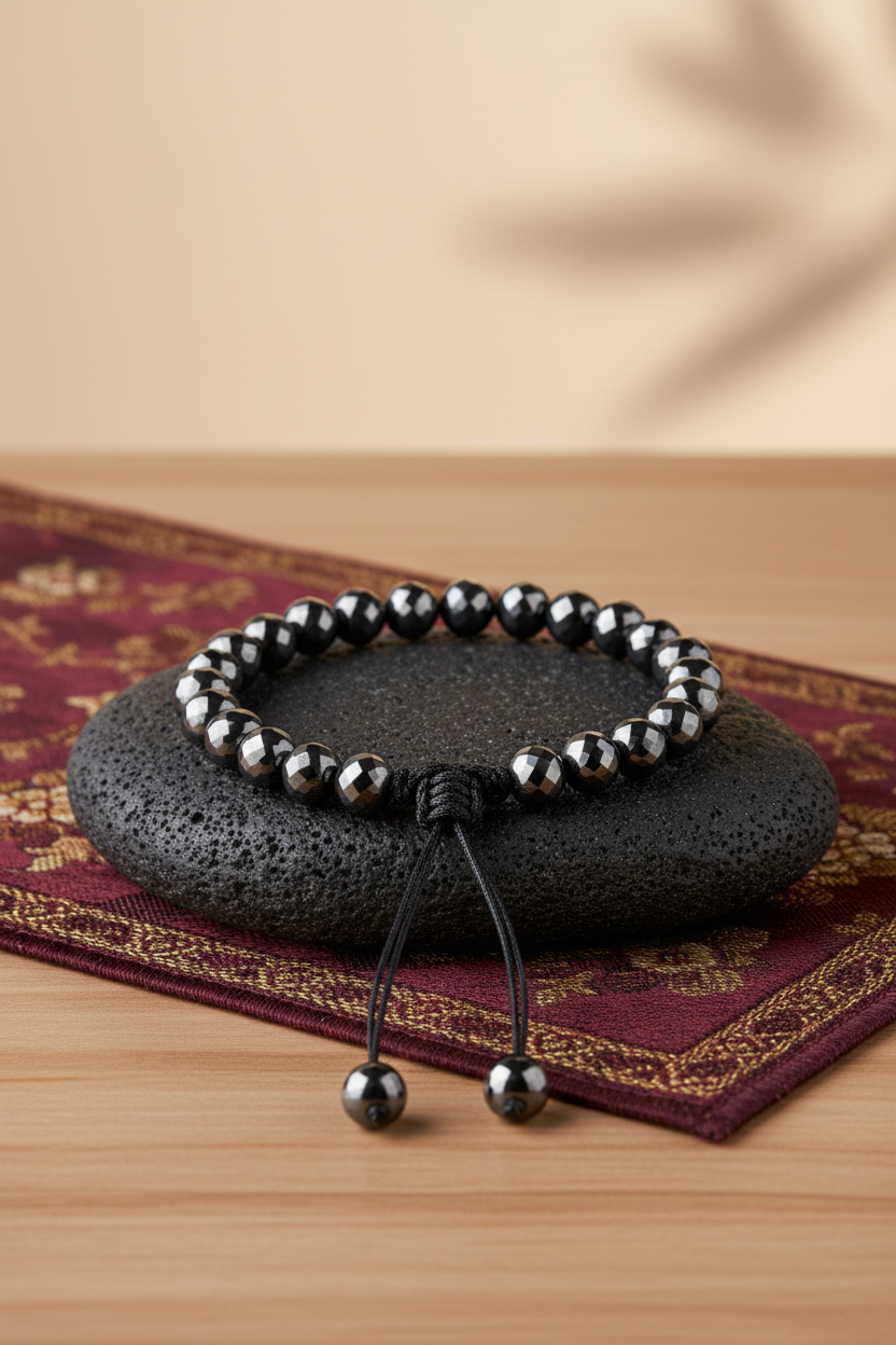 Natural Hematite Faceted Beads Bracelet | Healing & Meditation Gemstone Bracelet