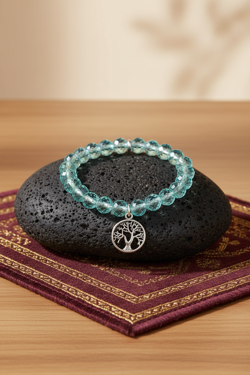Natural Aquamarine Tree of Life Gemstone Bracelet | Healing & Positive Energy Trinklet