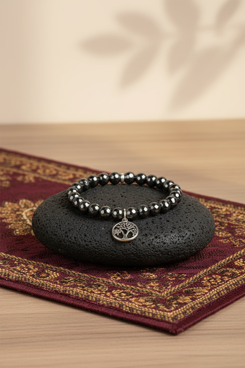 Natural Hematite Faceted Beads Tree of Life Bracelet | Healing & Meditation Gemstone Bracelet