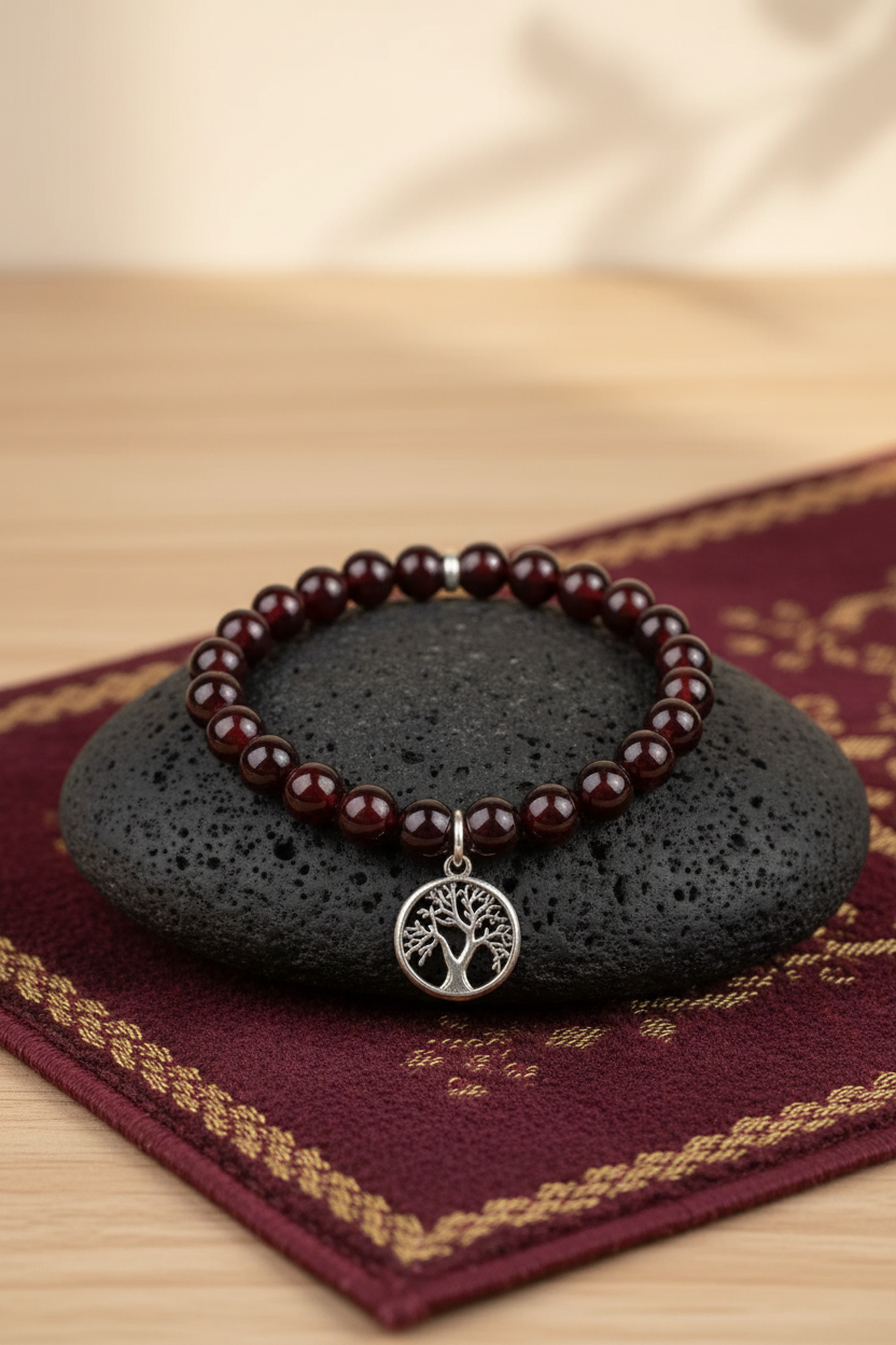 Natural Gomed Hessonite Tree of Life Bracelet | Gemstone Bracelet for Healing & Positive Energy