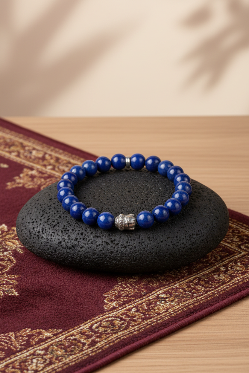 Natural Lapis Lazuli Buddha Charm Bracelet | 8mm Healing Gemstone Bracelet