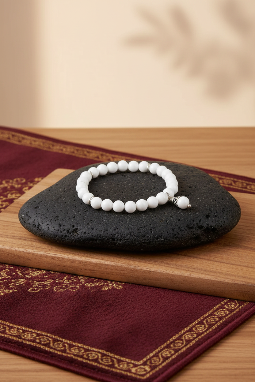 Natural White Agate Bracelet with Silver Trinket | Healing & Meditation Gemstone Bracelet