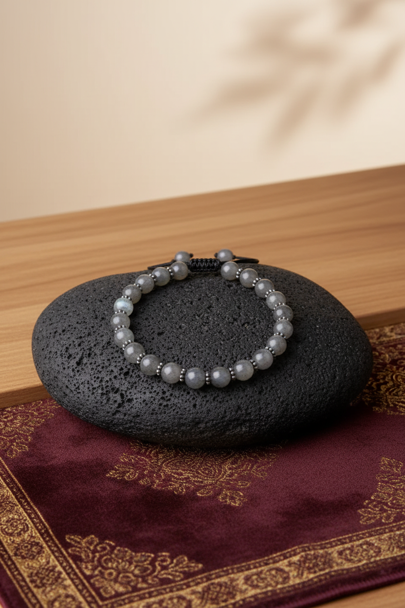 Natural Labradorite Silver Chakri Bracelet | 8mm Gemstone Bracelet for Healing & Meditation