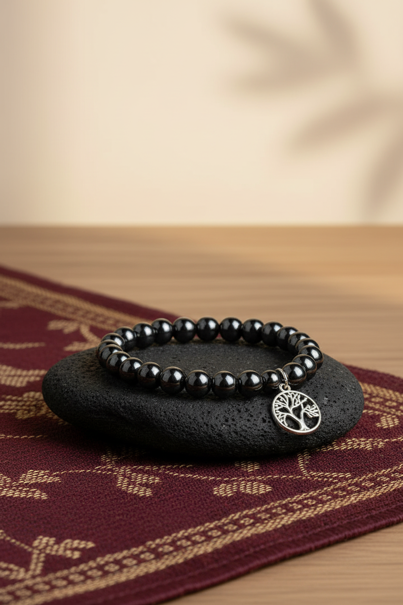 Natural Hematite Beads Tree of Life Bracelet | Gemstone Bracelet for Healing & Meditation