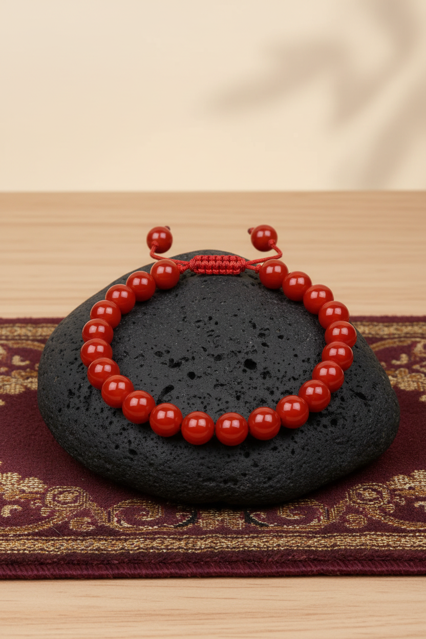 Natural Red Carnelian Adjustable Bracelet | 8mm Gemstone Bracelet for Healing & Meditation