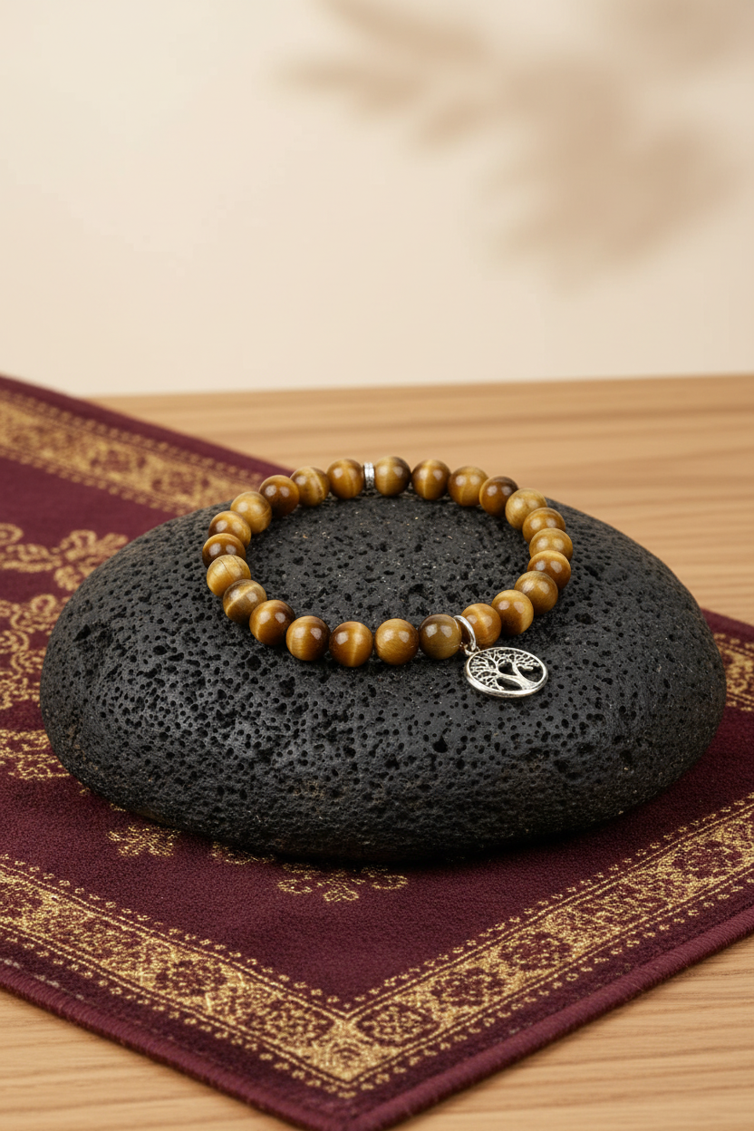 Natural Brown Cat's Eye Tree of Life Bracelet | 10mm Gemstone Bracelet
