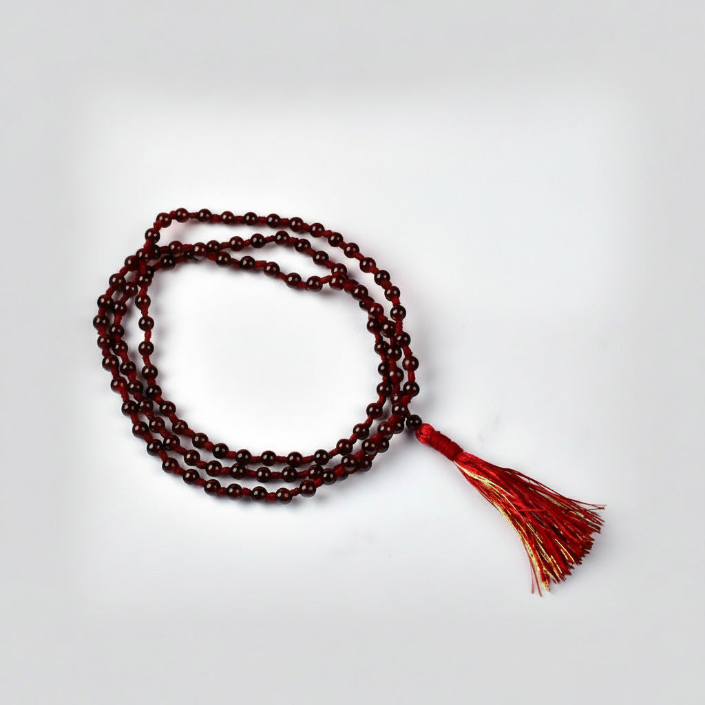 Hessonite Garnet Round Beads Mala With Knots-4 mm