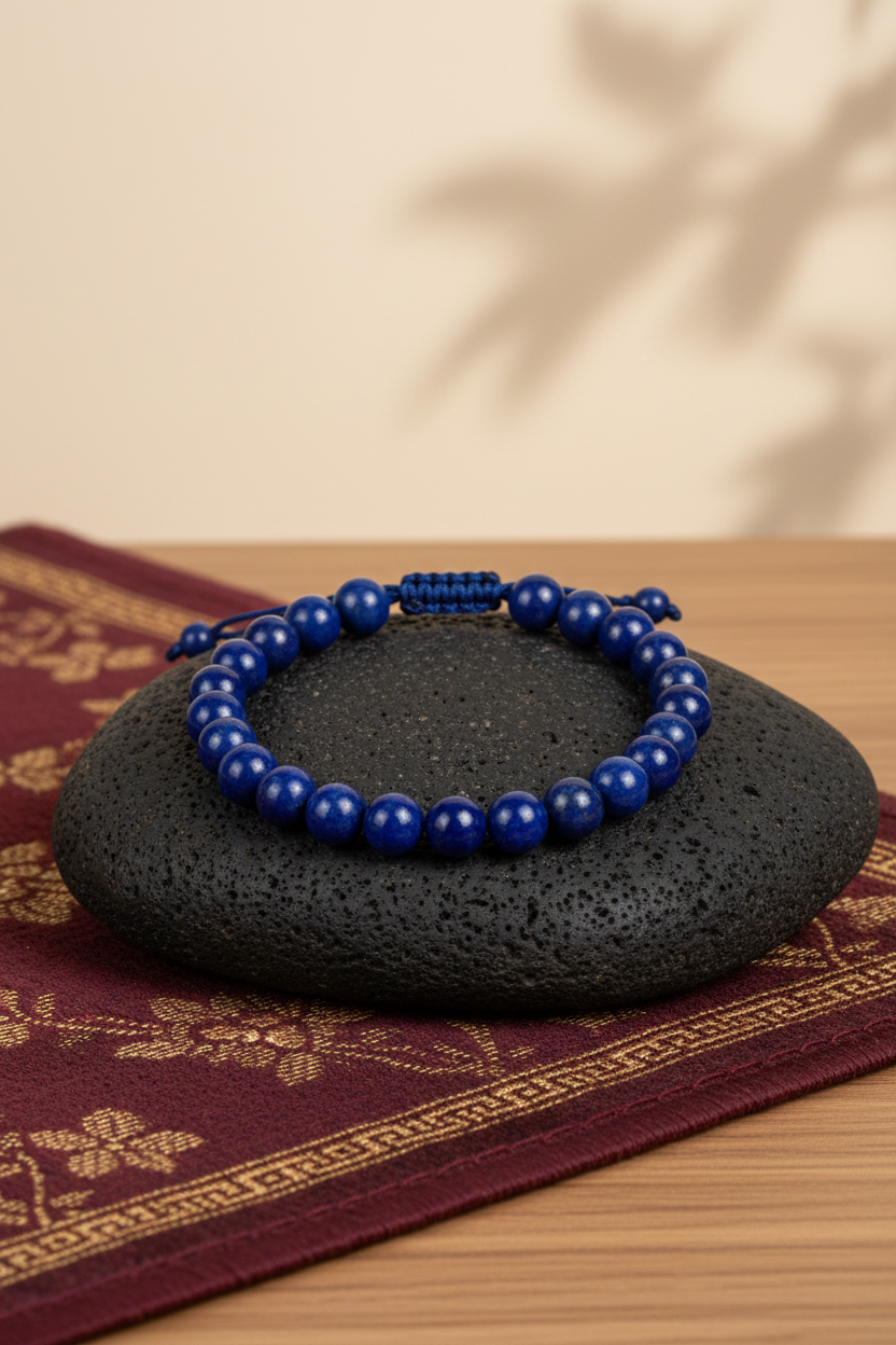 Natural Lapis Lazuli Bracelet (8 mm) – Thread Gemstone Bracelet for Healing, Meditation & Positive Energy
