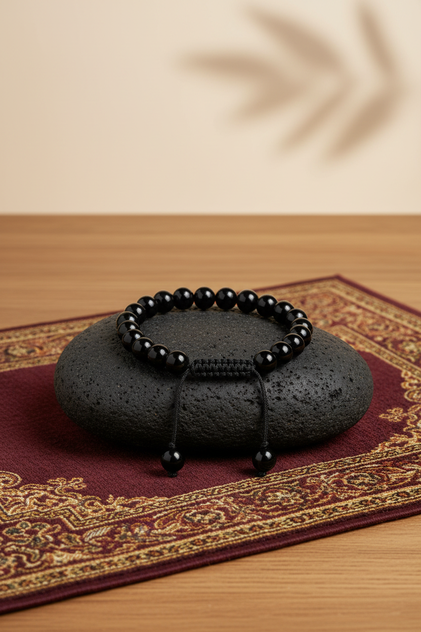 Natural Faceted Black Jade Adjustable Bracelet | Healing & Meditation Gemstone Bracelet