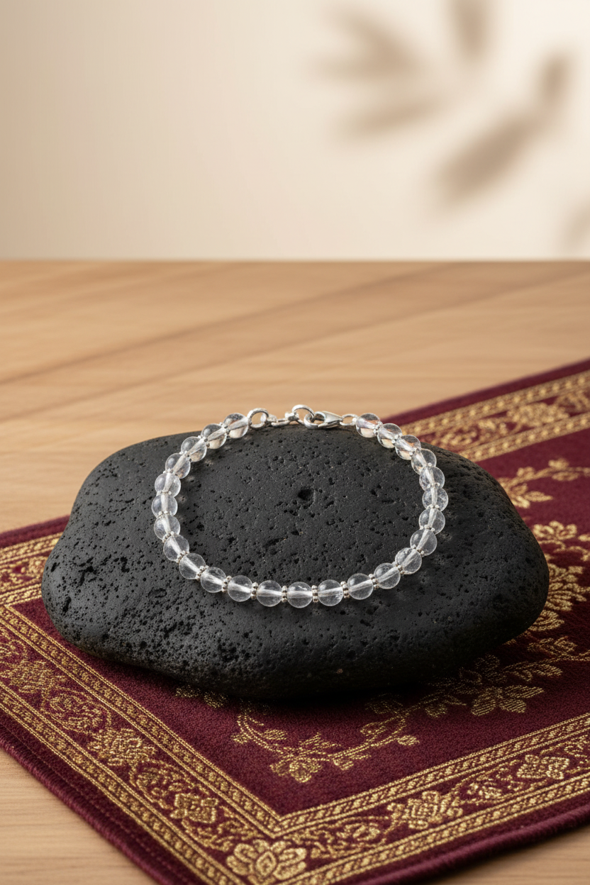 Mani Monk Chakra Round Sphatik Bracelet with Silver Chakri & Hook – 8 mm