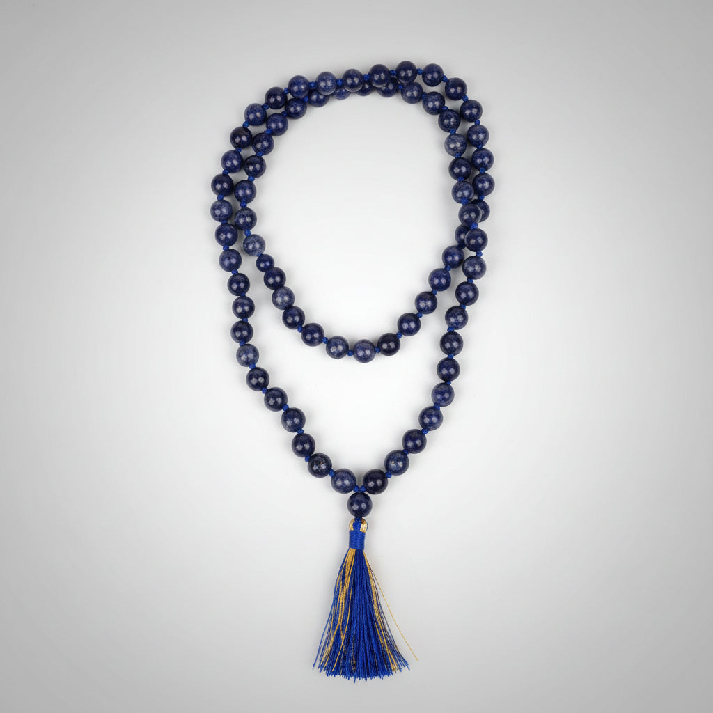 Blue Sapphire Round Beads Mala (8 mm)