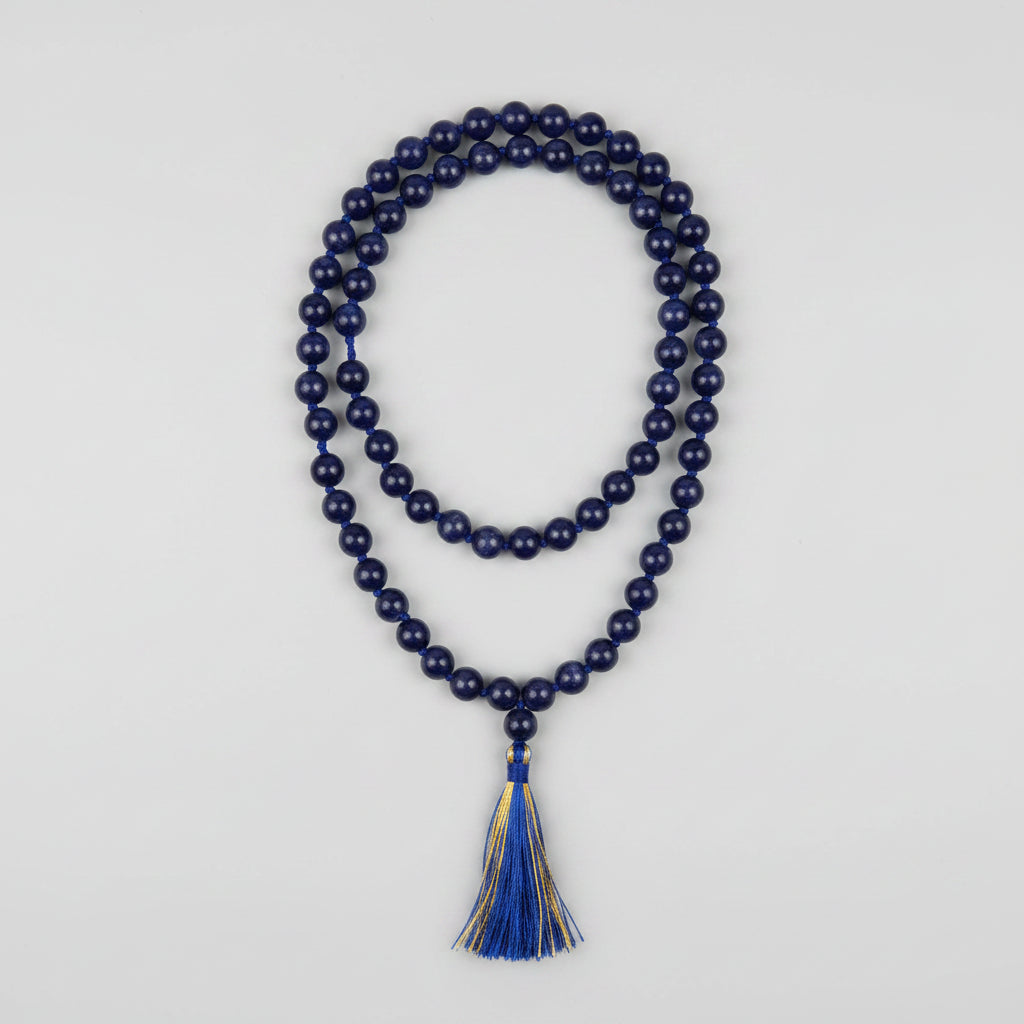 Blue Sapphire Round Beads Mala (8 mm)