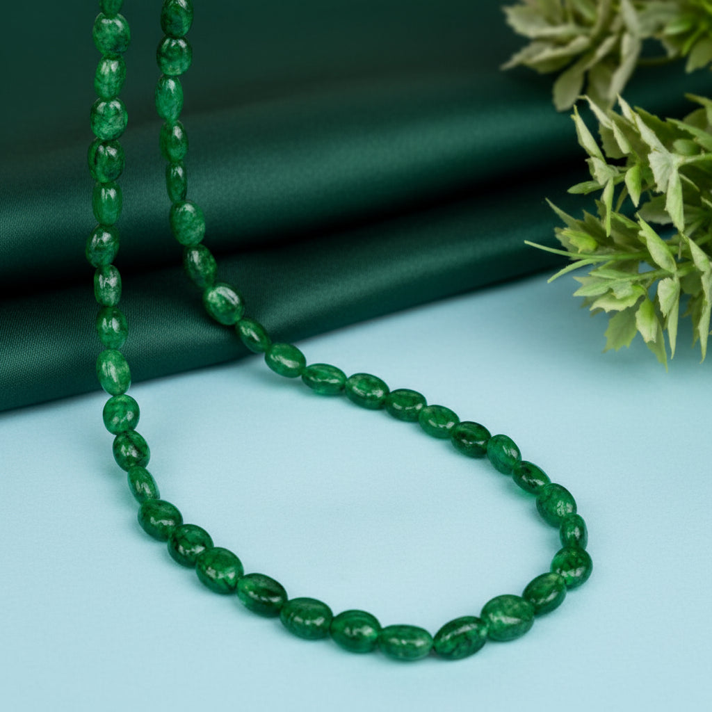 Emerald Oval Beads Necklace-145 carat