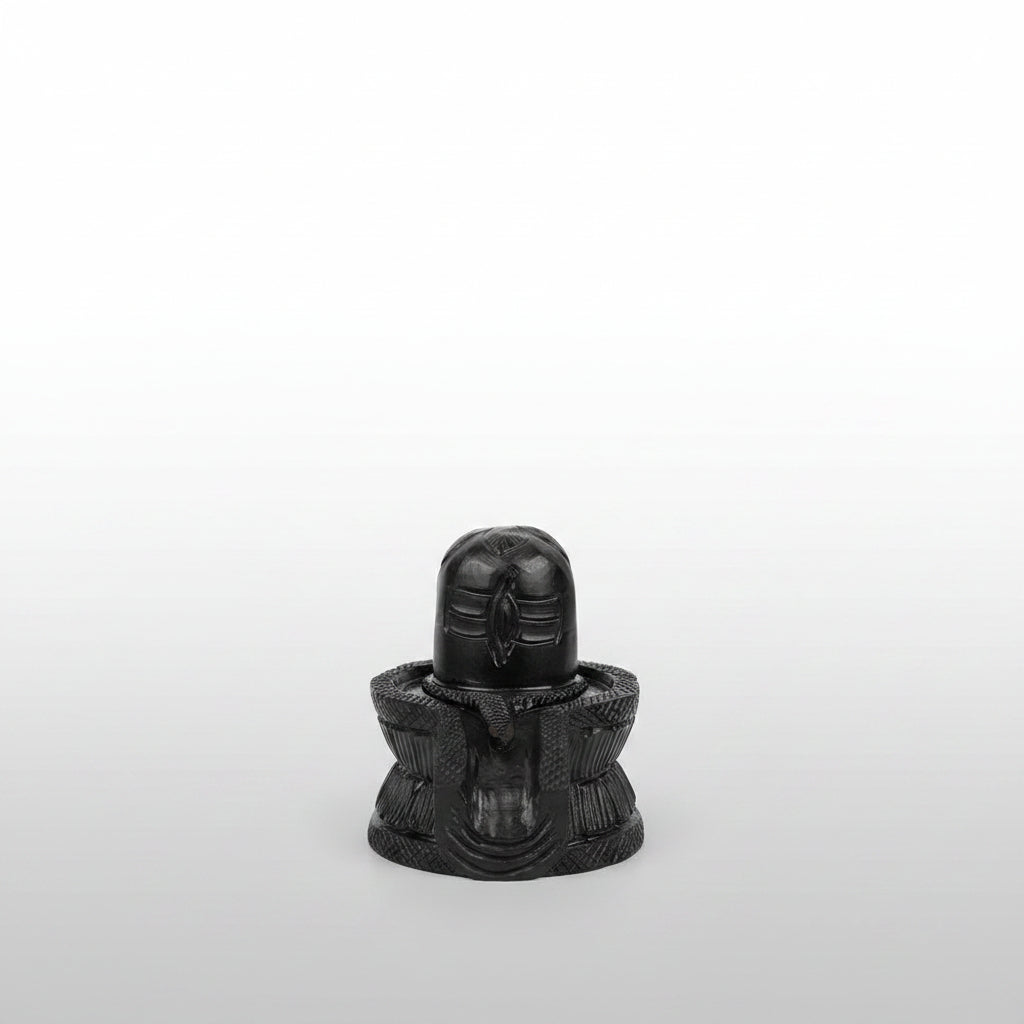 Shivaling Shaligram With Tripund, Snake & Bel Patra Engraving - 629 gms