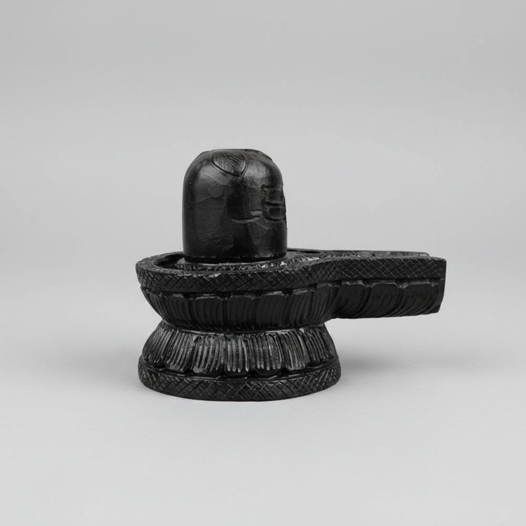 Shivaling Shaligram With Tripund, Snake & Bel Patra Engraving - 629 gms
