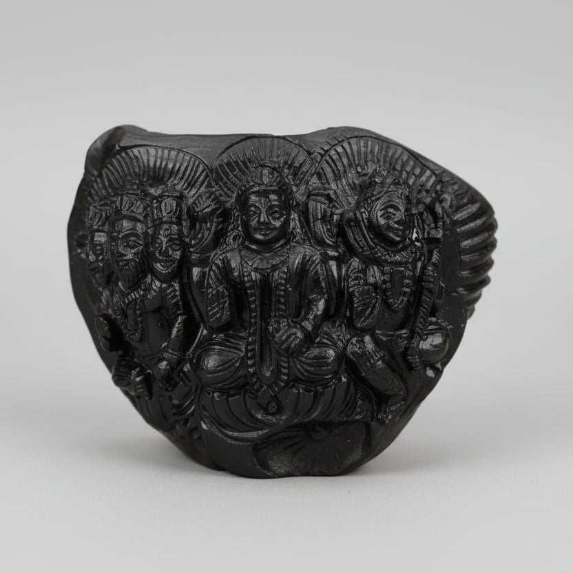 Brahma Vishnu Mahesh on Laxmi Narayan Shaligram Murti