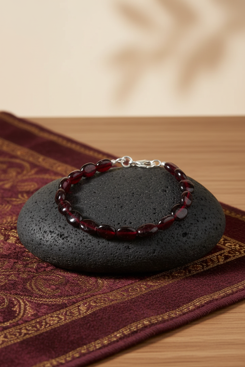 Natural Garnet Flat Oval Beads Bracelet | Healing, Meditation & Positive Energy Gemstone Bracelet
