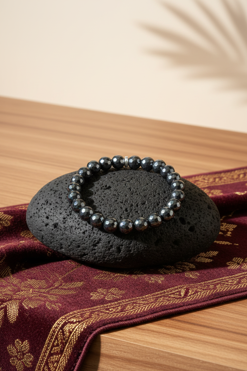 Natural Hematite Faceted Beads Bracelet | Healing & Meditation Gemstone Bracelet