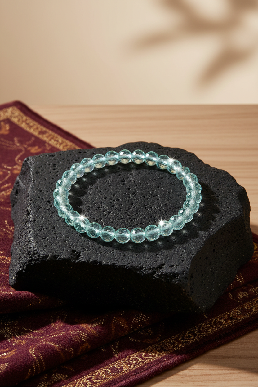 Natural Aquamarine Faceted Beads Bracelet – 8mm Healing Gemstone Bracelet