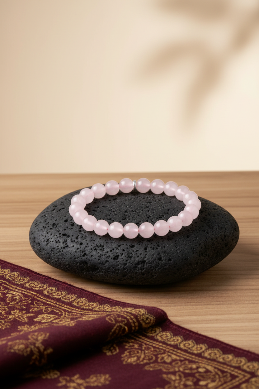 Natural Rose Quartz Faceted Beads Bracelet – 12mm Healing & Meditation Gemstone Bracelet