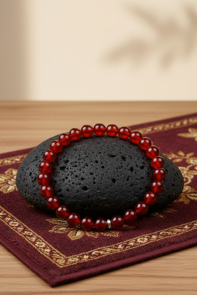 Natural Red Carnelian Faceted Buddha Bracelet – 10mm Healing & Meditation Gemstone Bracelet