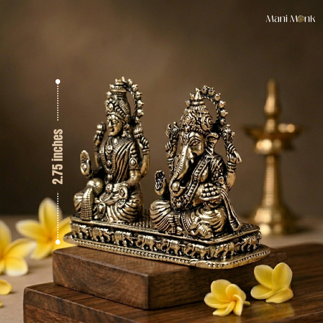 Lakshmi Ganesh on Pedestal Ashtadhatu Idol Energised Duo Murti for Home and Office