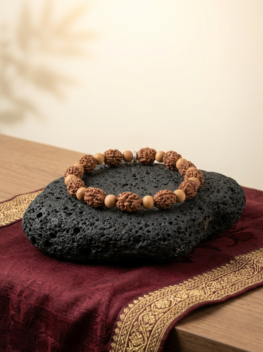 2 Mukhi Rudraksha & White Sandalwood Bracelet