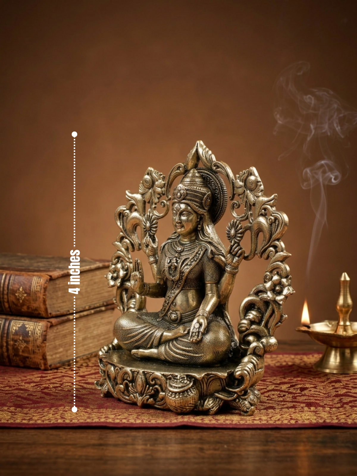 Goddess Lakshmi with Floral Frame Ashtadhatu Idol Energised Lakshmi Murti