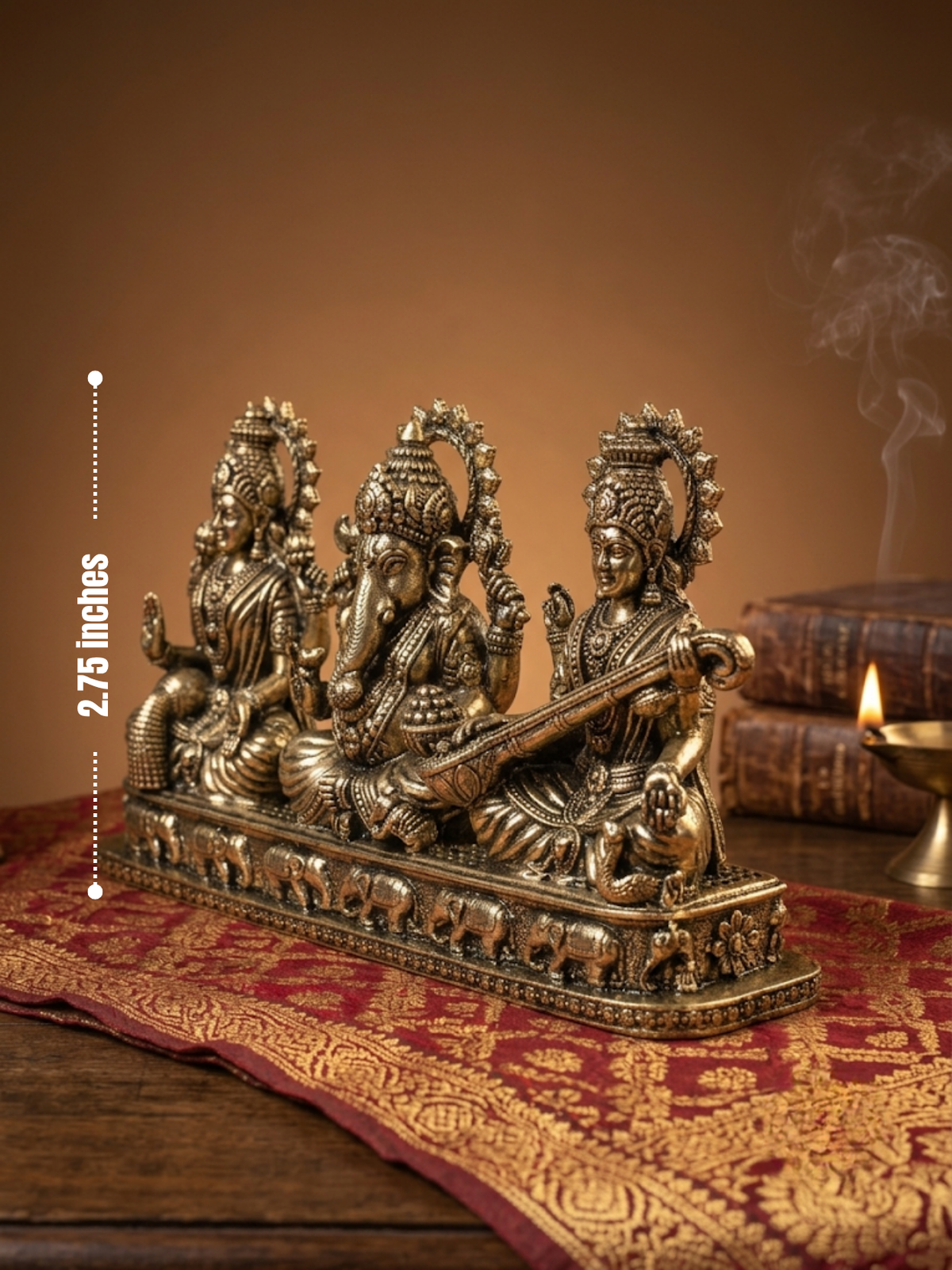 Lakshmi Ganesh Saraswati on Pedestal Ashtadhatu Idol Energised Divine Trio Murti