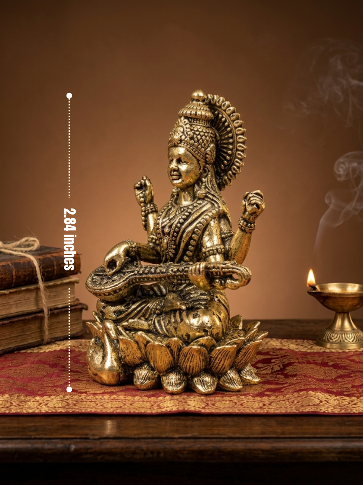 Saraswati on Lotus Ashtadhatu Idol Energised Goddess of Knowledge Murti