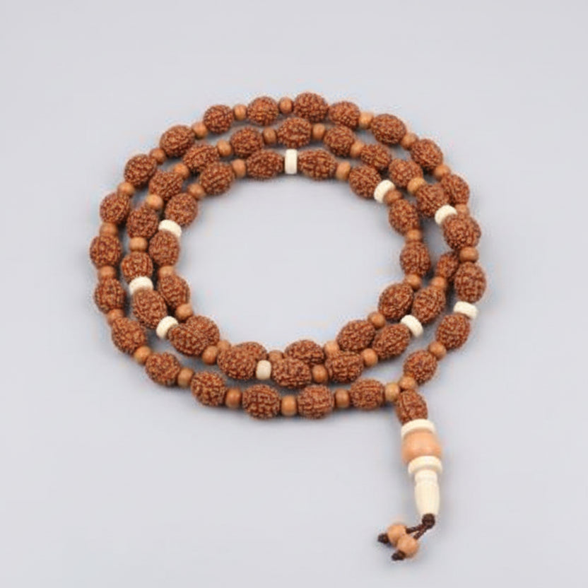 3 Mukhi Mahajwala mala with White Sandalwood Beads