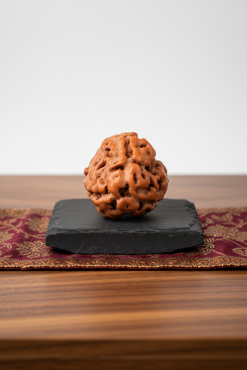 3 Mukhi Premium Java Indonesian Rudraksha 14mm Regular Plain White Background