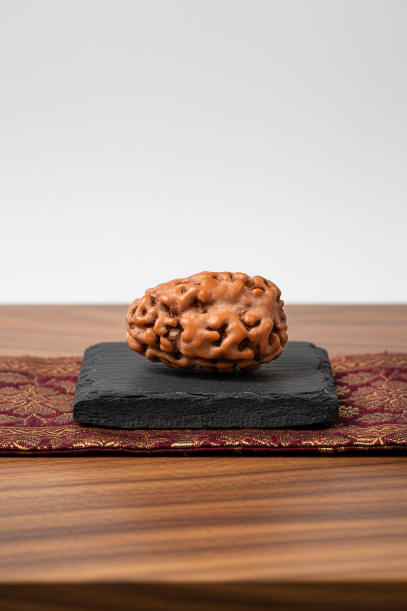 3 Mukhi Premium Java Indonesian Rudraksha 14mm Regular Plain White Background