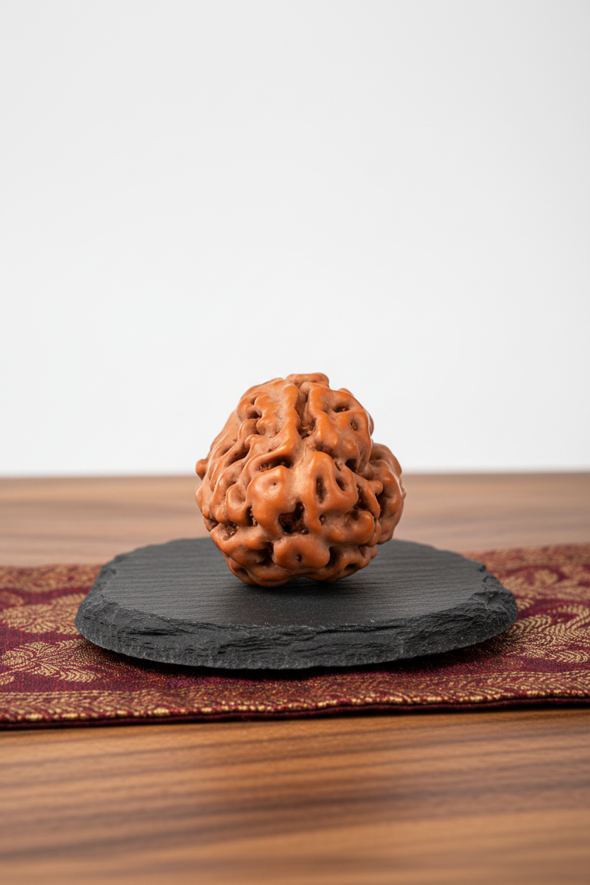 3 Mukhi Premium Java Indonesian Rudraksha 15mm Large Plain White Background