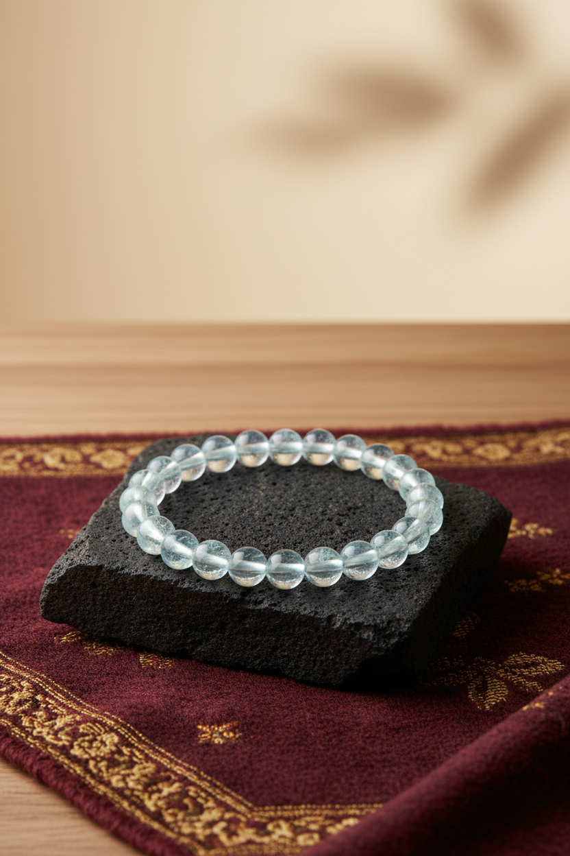 Natural Blue Topaz Bracelet – 8mm Gemstone Bracelet for Healing, Meditation & Positive Energy
